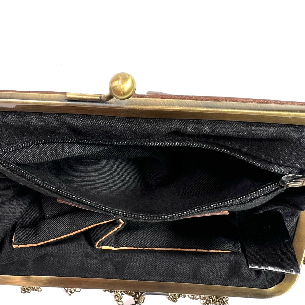 Monserat De Lucca Chain Fringe Leather Clutch Brown - Picture 8 of 11